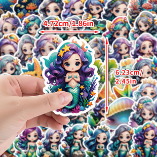 Cross-border 50 cute mermaid graffiti stickers cup computer decorative stickers cartoon waterproof stickers wholesale