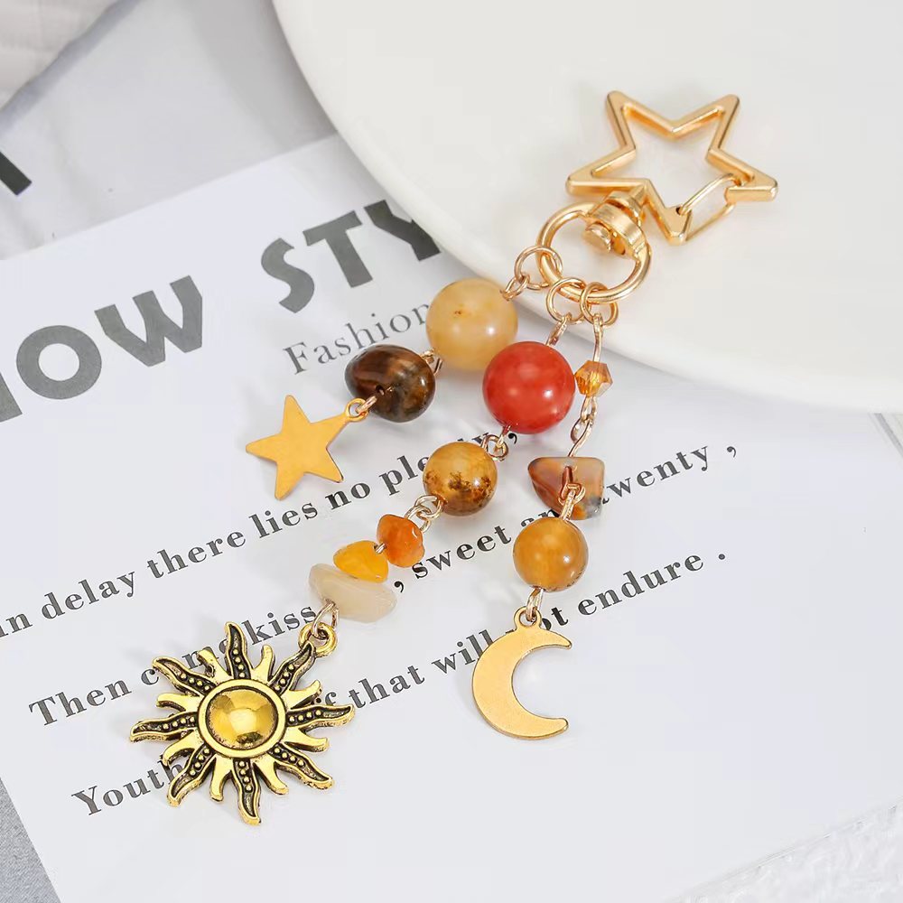 Cross-Border New Product European and American Retro Style Sun, Moon, and Five-Pointed Star Keychain Bag Accessory Pendant Decoration