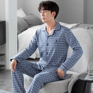 Spring and Autumn Pajamas Men's Autumn and Winter Cotton Long-sleeved Winter Young Students Cotton Plus Size Plus Size Home Suit