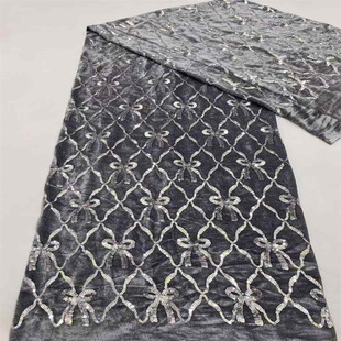 African Velvet Lace Fabric African Flocking Embroidered Diamond Bow Fabric Bridal Dress