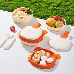 Baby's Supplementary Food Bowl Training Fork Spoon Baby's Out Portable Bowl Microwave Oven Bowl Children's Eating Silicone Tableware Set