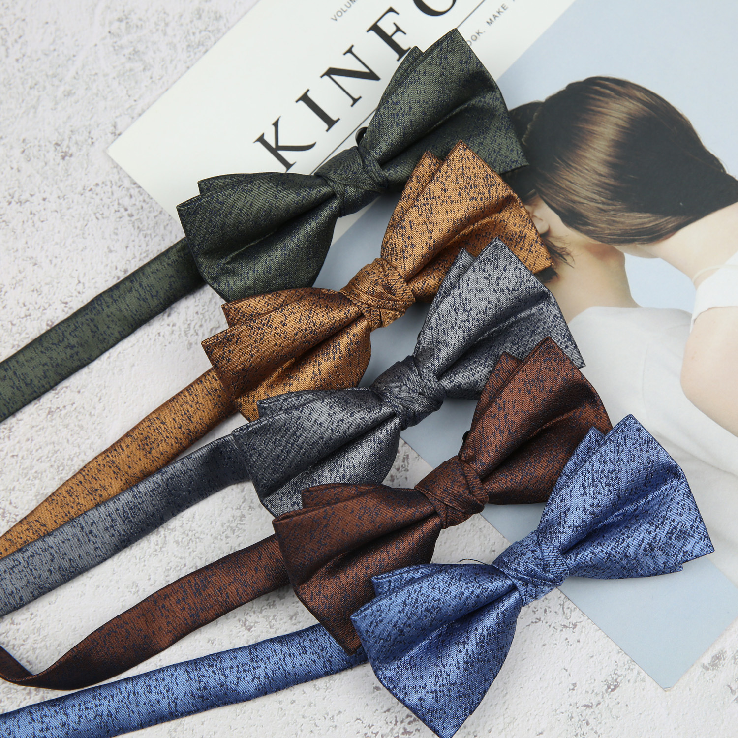 Solid color dark pattern men's bow tie Korean style business casual versatile double layer women's bow black wine red blue