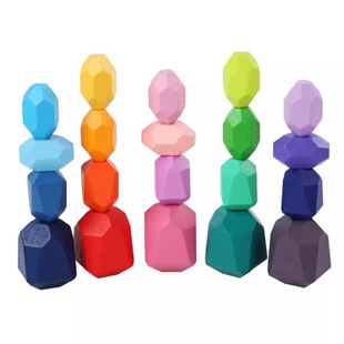 Cross-border rainbow color building blocks colorful laminated stone children's educational color cognitive Enlightenment toys