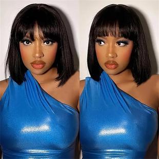 3*1 Mid Lace Short Bone Straight Bob Wig With Bangs Human Hair