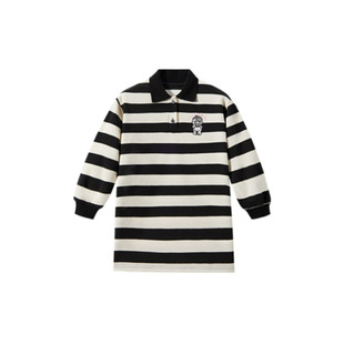 Girls' Dress Fashionable polo Collar Striped Skirt Korean Style Autumn New Casual Loose Straight Sweat Dress Trendy