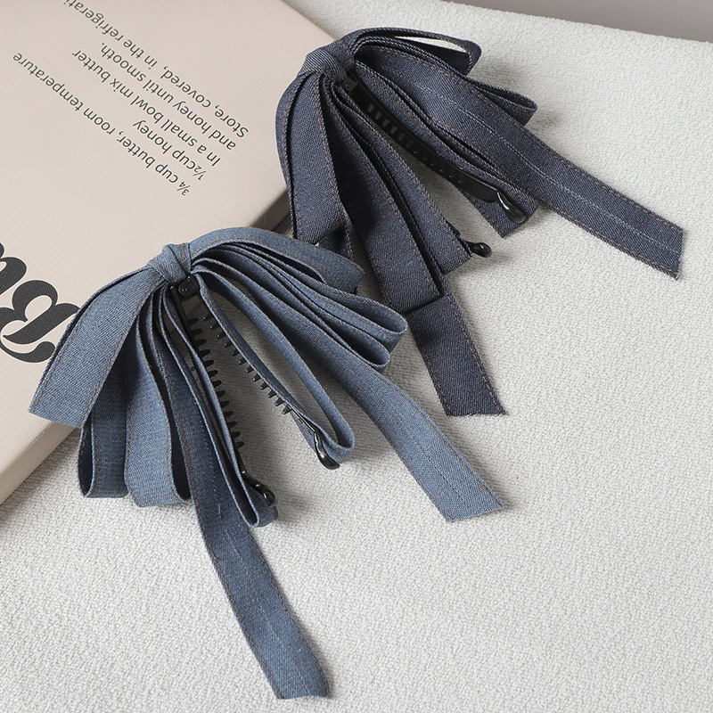 Youth Denim Bow Large Banana Clip Vertical Clip Hairpin Hairpin Clip Pontail Women's Tie Twist Clip