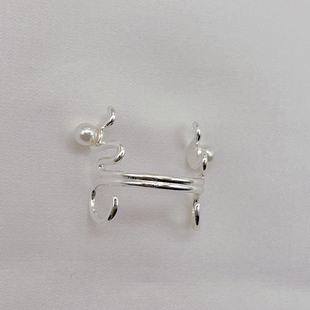 Geometric lines inlaid pearl three-dimensional puncture-free nose ornaments niche design European and American punk style high-grade nose clip