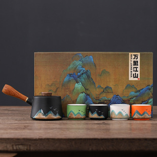 Qing Chuang Li Liang Tea Set Ceremony Forbidden City Tide Hand Accompanied by 10,000 Li Business Pot Side Country Meeting Jiangshan Pot Four Cups Pot Text