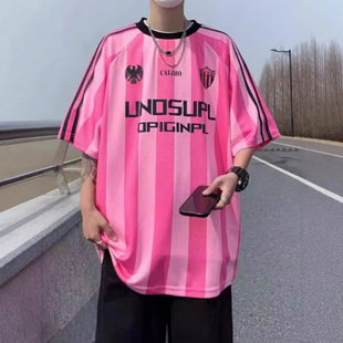 [SHOPEE Explosions] TH Cross-border Men's and Women's Short-sleeved Shirt Striped Mesh Jersey Loose Quick-drying Top