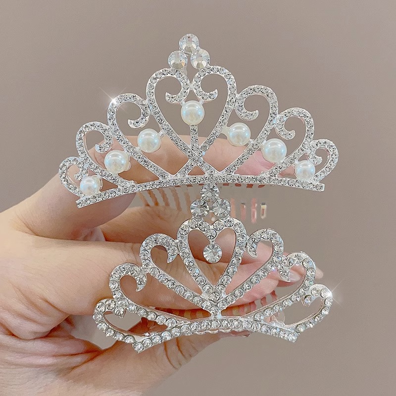 Princess Pearl Hair Comb Children's Performance Forehead Comb Girls Birthday Bangs Hairpin Light Luxury Crown Tiara