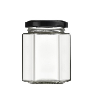Hexagonal Glass Pickle Bottle with Lid, Chili Sauce Bottle, Transparent Jam Bottle, Pickled Pepper Bottle, Yellow Peach Can, Empty Bottle