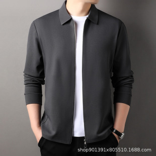 Hengyuanxiang 2025 Spring and Autumn New Solid Color Top Men's Young and Middle-aged Lasel Jacket Scrusted Zipper Jacket for Men