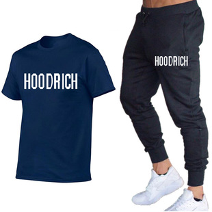 Амазонка внешней торговли плюс размер HOODRICH алфавитный принт 220 г хлопок T набор повседневные брюки из двух частей на складе