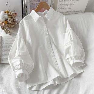 Sweet Puff Sleeve Seven-Sleeve Shirt Women's Summer Design Niche Chic Long-Sleeved 2023 Early Autumn New Top