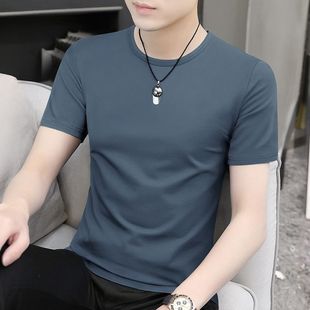 Summer Men's Short-sleeved T-shirt Lightweight Breathable Plus Size Half Sleeve Inner Base Solid Color Elastic Base Shirt for Men