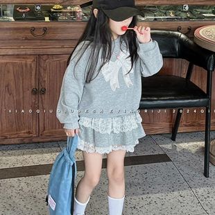 Girls' suit 2025 New Spring and Autumn Children's Baby Korean Style Foreign Style Bow Sweat Skirt Two-Piece Set