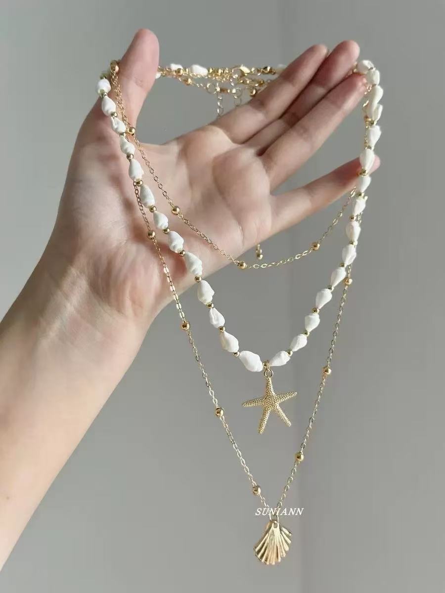 Beach Vacation Style~ Dopamine Shell Beaded Necklace for Women, Niche Design Holiday Style Clavicle Chain Choker
