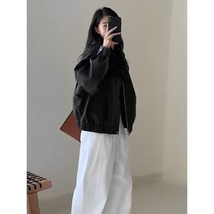 Black Small Leather Coat Women's 2025 Spring New Retro High-end Sense Small Casual Loose Jacket Top
