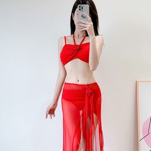 [Огненная роза] 2025 новый бикини bikini купальный костюм женский красный сплит сетка красный праздник купальник