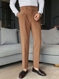 Western Trousers Men's All-match Korean-style Slim-fit Small Leg Pants 2024 Spring and Autumn Vintage High Waist Business Solid Color Straight Casual Trousers