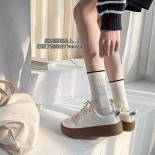 Lace retro Women's Mid-calf length socks Nanye South Korea pile socks women's socks new college INS style heart-shaped solid color black and white