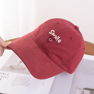 Spring and summer new smiley face letter embroidered baseball cap women's face small wide brim couple's big face sunscreen cap
