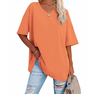 Women's Oversized T-shirt V-neck T-shirt Half-sleeve Comfortable Tunic 2025 Y2K Casual Top