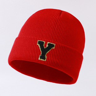 Cross-border Hot Sale 26 Letter Labeling Trendy All-match Beanie Hat Autumn and Winter Outdoor Warm Cold-proof Knitted Hat for Men and Women