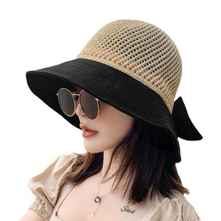 Summer Fisherman Hat Women's Sunshade Sunscreen Large Brim Breathable Mesh Stitching Fashionable Face Showing Korean Version All-match Hollow Hat