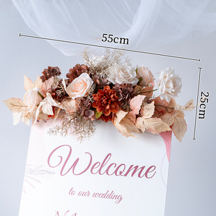 European wedding decoration champagne reed artificial flower arch photography background outdoor pastoral vintage fake flower