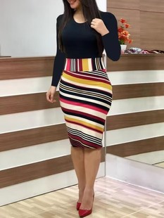 Cross-border wish Amazon New 2023 autumn European and American color matching flower hip dress large size women's clothing