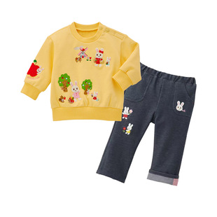 Children's Clothing Autumn and Winter Girls Cartoon Bunny Amusement Park Apple Embroidered Crewneck Sweatshirt Cotton Top