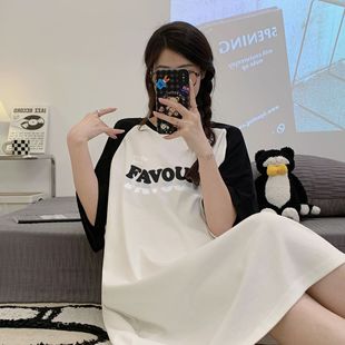 New Short-sleeved Nightdress Women's Summer 6535 Knitted Sweet Cute Student Casual Nightdress Cartoon Pullover T-Shirt Dress