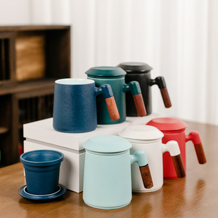 Tea Separating Tea Cup with Lid Mug Filter Large Capacity Ceramic Water Cup Office Anti-scalding Tea Cup Gift Box