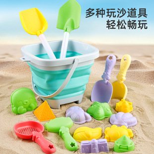 Cross-border Children's Beach Toy Sand Digging Tool suit Sand Playing Beach Folding Bucket Shovel Hourglass Accessories