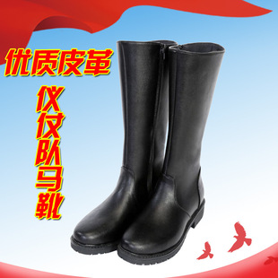 On behalf of the hair flag raiser National Flag class escort riding boots high tube honor guard military parade leather boots men's and women's band performance shoes