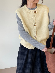 Then every color is beautiful! Korean-style Solid Color Crew Neck All-match Knitted Vest for Women 2359