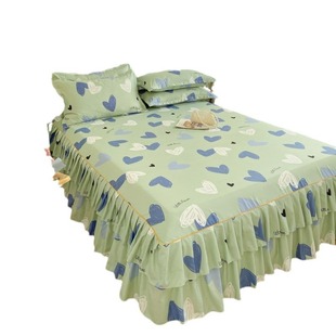 Korean-style cartoon bed skirt single-piece bedspread Simmons non-slip protective cover double bedspread bilateral bed skirt three-piece set