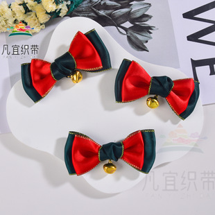 Christmas bell red and green satin bow Christmas tree hairpin hair accessories gift clothing decoration accessories