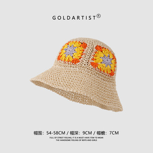 GOLDARTIST соломенная шляпа женский летний пляж сладкий складной соломенный солнцезащитный Рыбак шапка 2025 новый стиль