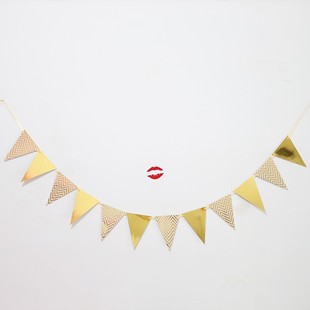 Wholesale gilded pennant wave flag birthday party supplies atmosphere decoration gold and silver pink blue pennant banner