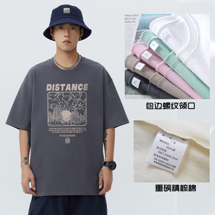 Heavy short sleeve T-shirt men and women 2024 summer fashion brand loose plus size round neck couple half sleeve T-shirt top