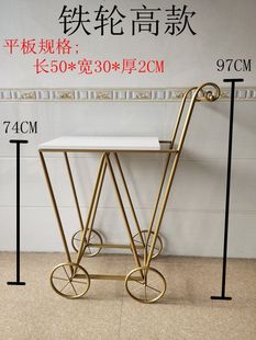 Retro wrought iron solid wood fashion wine trolley creative mobile small dining car bookshelf birthday party cake car