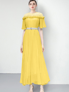 Factory Straight Miyake Pleated Fashion New Round Neck High-end dress Slim-fit Slim-fit Long Dress Dress