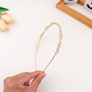 Cross-border Double-layer Pearl Summer Fairy Ultra-fine Metal Hair Band Rhinestone Exquisite Flowers Fashion High-end Sense Head Band Women