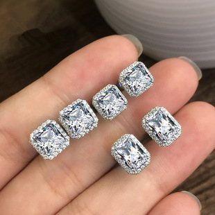 Cross-border hot selling earrings exquisite square ladies earrings full diamond inlaid green zircon earrings jewelry wholesale
