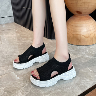 Chanel Style Sports Sandals Women's Summer New Korean Style Comfortable Thick-soled Fly-woven Sandals Knitted Stomper Sandals