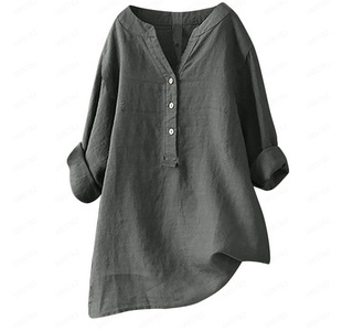 Amazon 2023 Summer Spot ebay AliExpress Europe and America Loose Clear Color Shirt Cotton Linen Top Pocket Women's Clothing