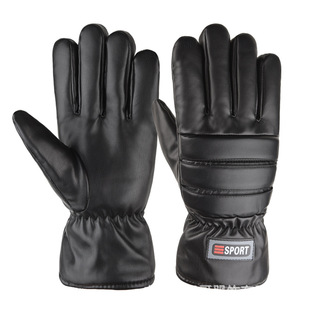Warm Gloves Men's Winter Thickened fleece-lined PU Outdoor Sports Riding Motorcycle Cold-proof Large Cotton Gloves