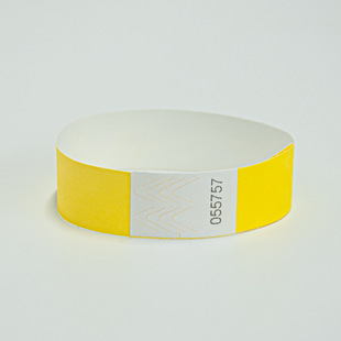 Disposable identification band yellow wrist strap logo entertainment bracelet band bar ticket Tyvek DuPont paper material